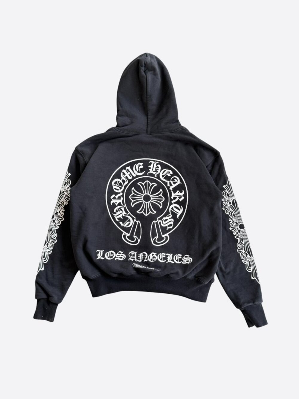 Chrome Hearts Black & White Los Angeles Floral Horseshoe Logo Zip Up Hoodie